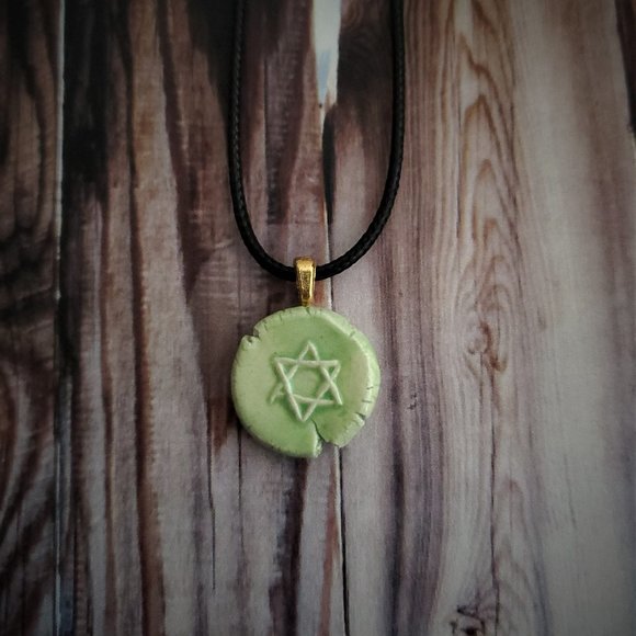 Handmade Ceramic Light Green Star of David Pendant Necklace - Picture 11 of 14